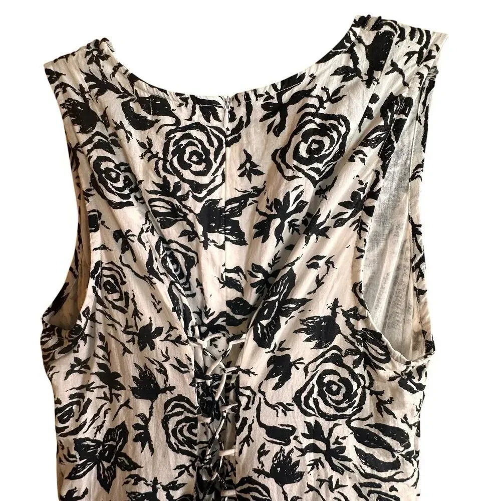 ModaPosa Womens XS Black White Floral Sleeveless Swing Dress Lace Up Back‎ Lined - Picture 15 of 16